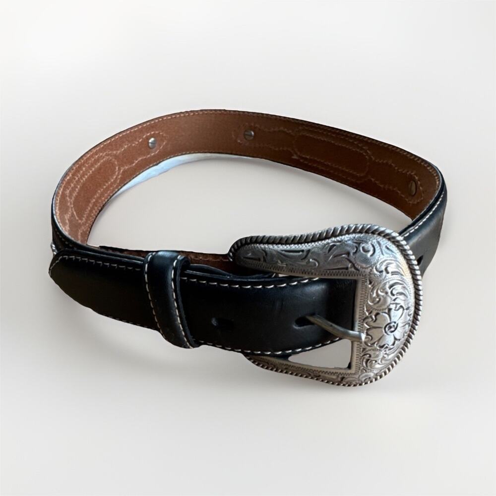 Nocona size 22 Adjustable Western Belt Silver Buckle Black Brown‎